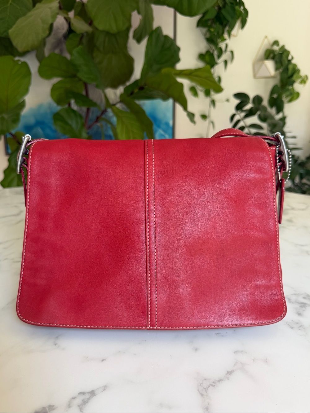 Coach Vintage Y2K Hamptons Leather Flap Crossbody Shoulder Bag 9570 Red Nickel
